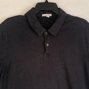 James Perse Standard Polo Shirt Mens Sz 3 Black Sueded Jersey Cotton Made USA